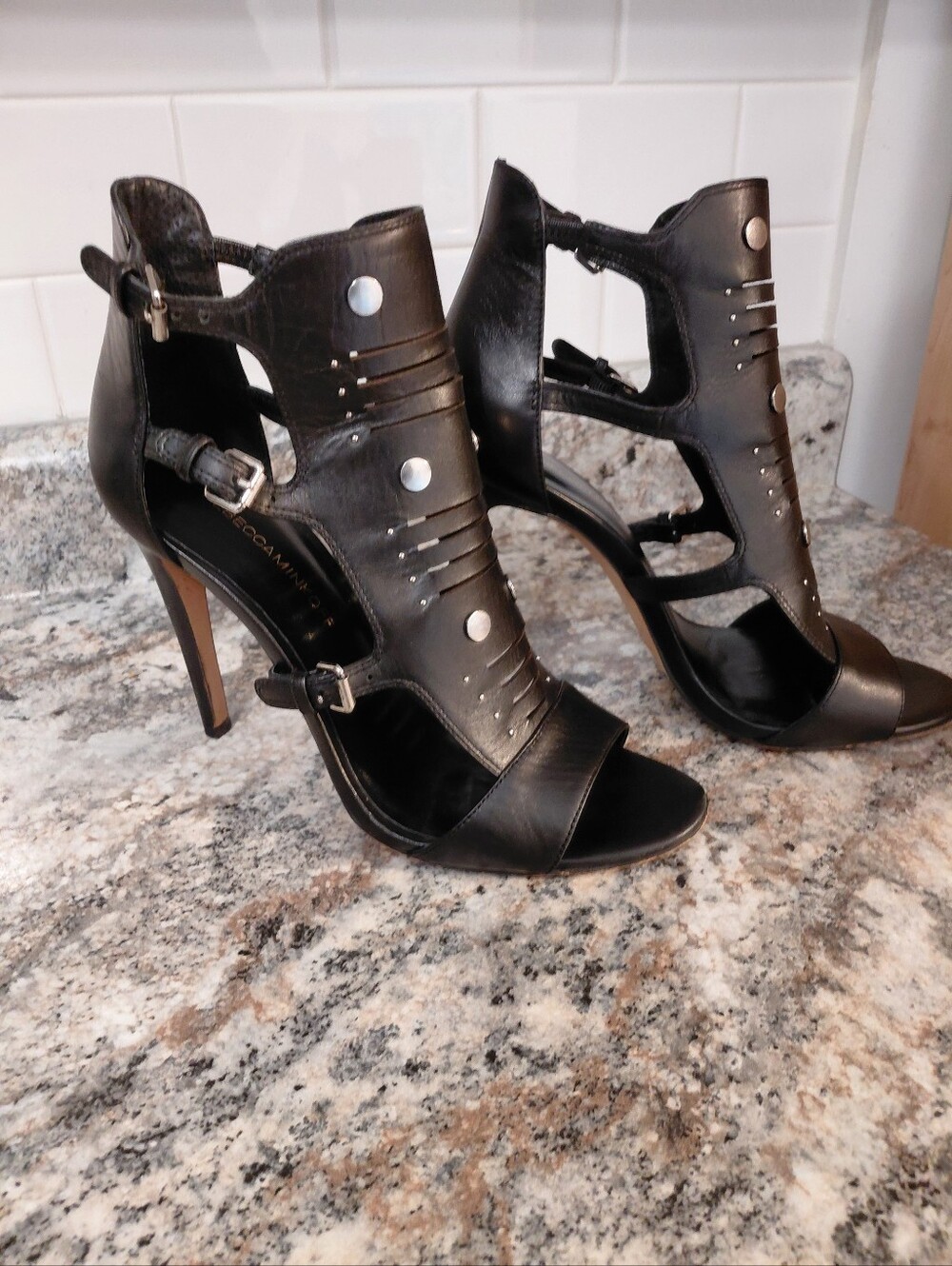 Rebecca Minkoff Black Studded Cutout High Heel Sandals Shoes